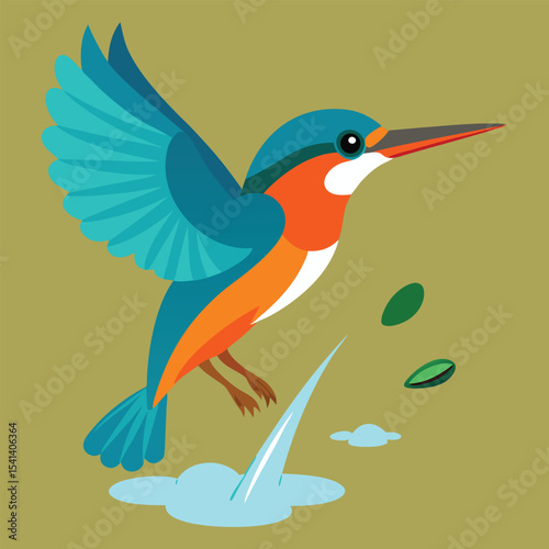 Vibrant kingfisher bird illustration in turquoise and orange