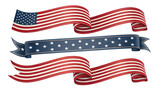 Patriotic american flag banners and ribbons isolated on transparent background