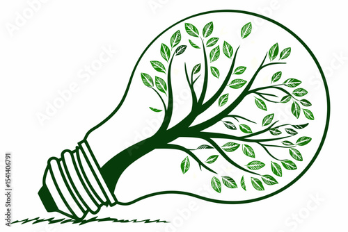 Green Energy Concept Tree Growing Inside Lightbulb Design Eco Friendly Sustainable Branding Logo