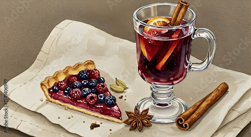 Warm Mulled Wine and Berry Tart Cozy Autumn Treat