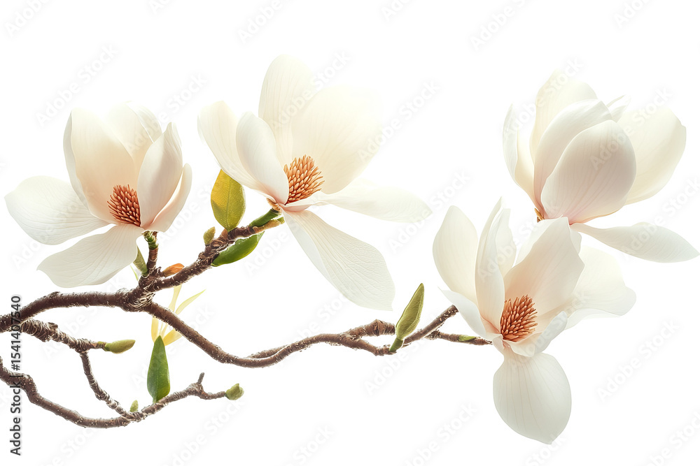 Obraz premium Magnolia blossom bouquet PNG cutout – high-resolution transparent floral clipart for elegant botanical design, wedding invitations, scrapbook overlays