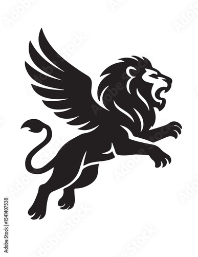 silhouette of flying lion with wings 