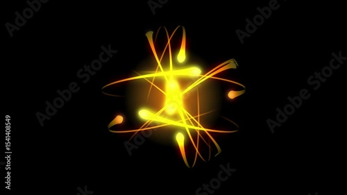 Electrons are orbiting an atomic nucleus, creating a dynamic scientific visualization