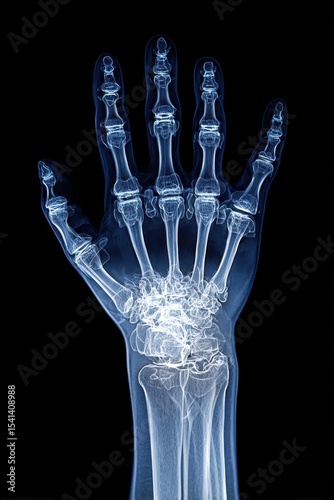Hand bones x-ray on a dark background