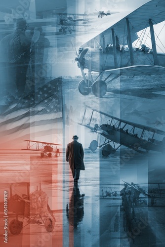 Historical Aviation Scene: Vintage planes and people, a glimpse into the past