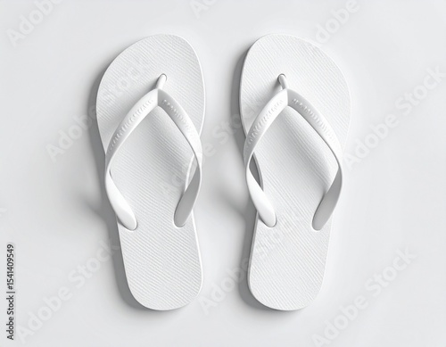 Pair of Plain White Flip Flops on a White Background