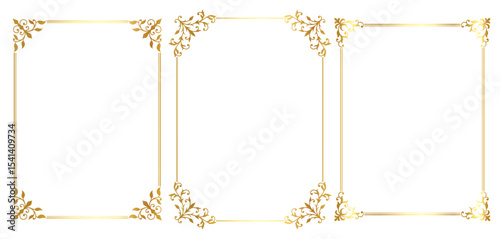 Set of golden vintage frames in floral style