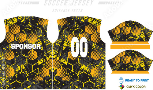 Fabric textile design for Sport t-shirt, Soccer jersey design for football club. uniform front view