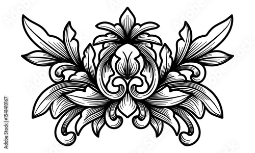 Ornament Baroque Victorian Damask Engraving. Vintage border floral pattern frame border Flourish engraved scroll ornamental. Vector line art pattern arabesque filigree, calligraphic, swirl element
