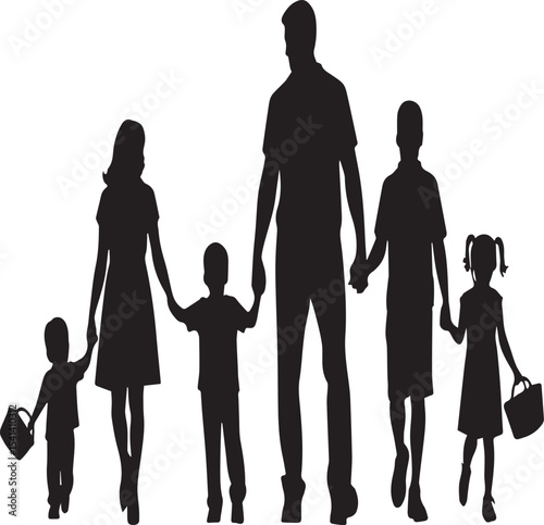 Print Large Family Group Walking Silhouette