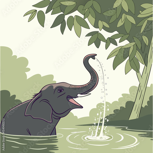 Majestic asian elephant partially submerged in water