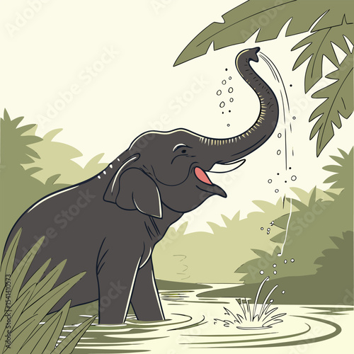 Majestic asian elephant partially submerged in water