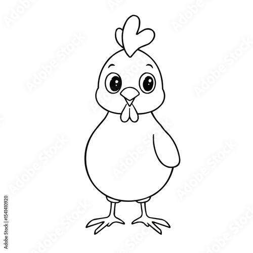 Cute Cartoon Chicken Outline for Kids Coloring Book