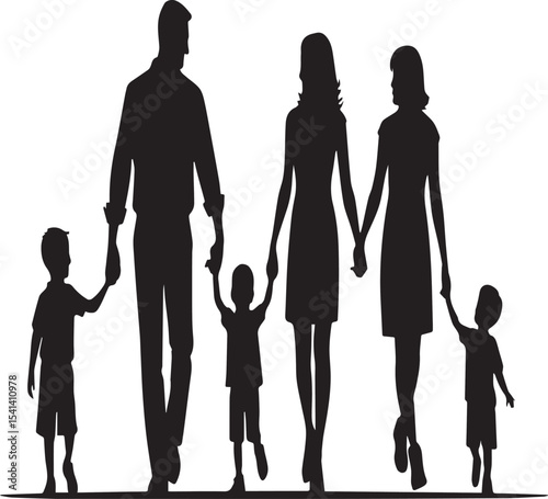 Walking Family Silhouettes Set