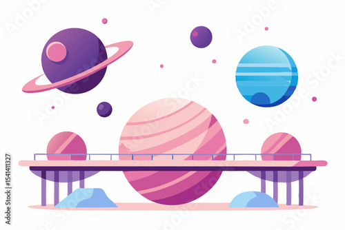 bridge floating planets paradise view