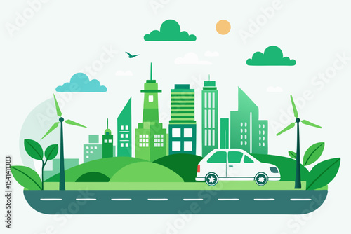 cityscape green roof wind turbine