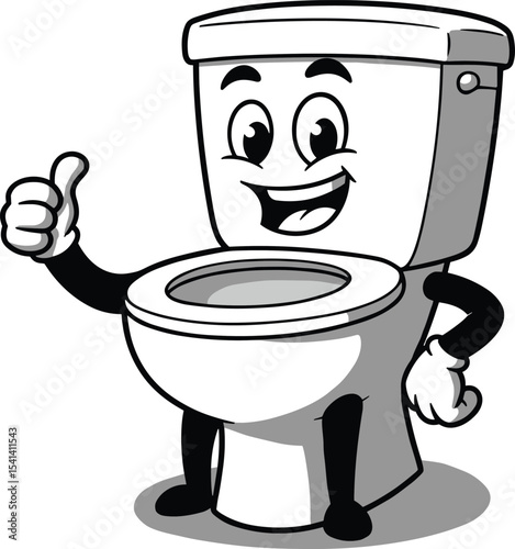 Funny cartoon toilet character vector, happy toilet clipart, bathroom illustration, smiling toilet mascot, restroom concept, hygiene humor drawing, comic design