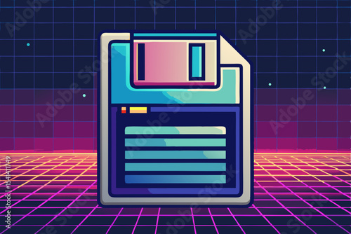 floppy disk glowing digital grid background