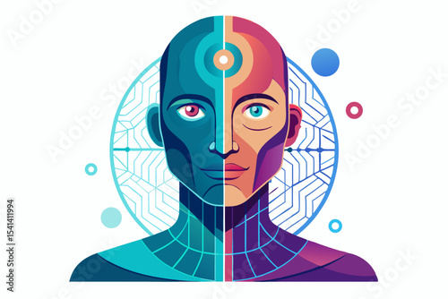 human face organic digital mesh glowing fusion