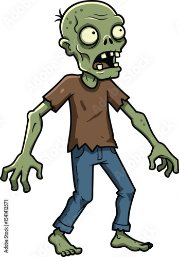 Scary cartoon zombie character, creepy undead illustration, green monster vector, horror creature design, walking dead art