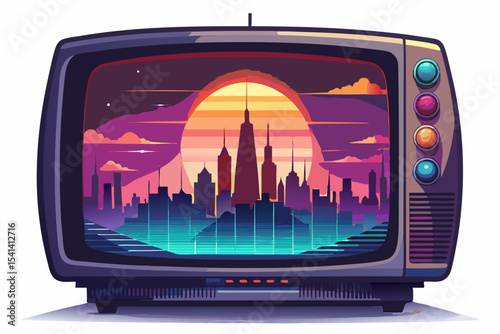 crt television futuristic skyline