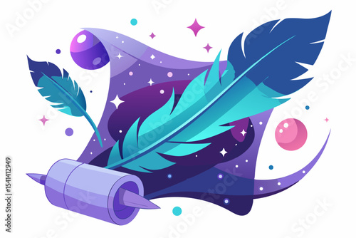 magical feather pen galaxy scroll