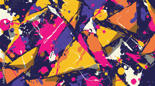 Abstract shapes overlap creating splatters vivid multicolored backdrop canvas