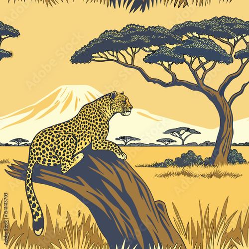 Majestic leopard resting languidly on a weathered surface