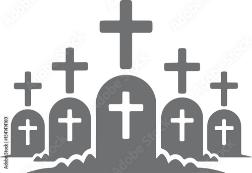 Grey Gravestones with White Crosses Silhouette Simple Cemetery Icon Illustration tomb