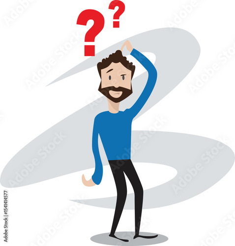Confused Man Illustration Question Marks and Uncertainty