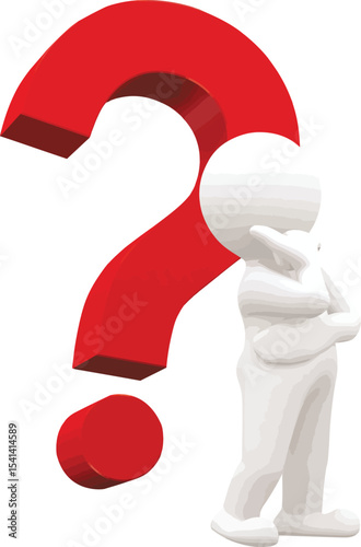 Contemplation A 3D Render of a Figure Pondering a Large Question Mark