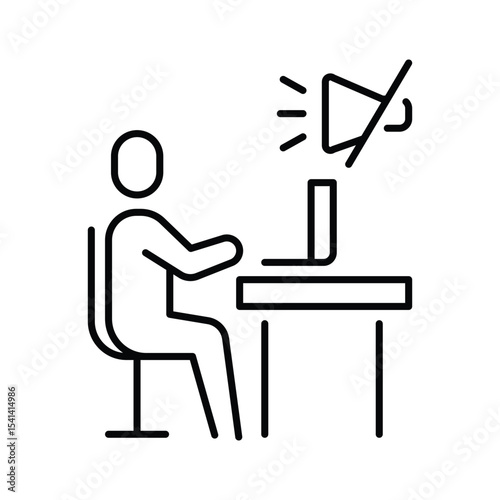 Remote worker camera off icon Outline symbol of person disabling video during online meeting due to stress fatigue or burnout in thin line style