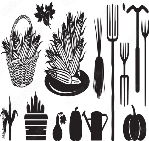 Autumn Harvest and Gardening Icons Set