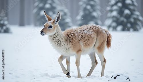 Snowy Landscape Features a Pristine Chiru Antelope