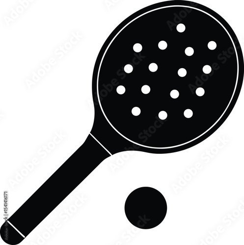  pickleball paddle and bouncing ball vector silhouette