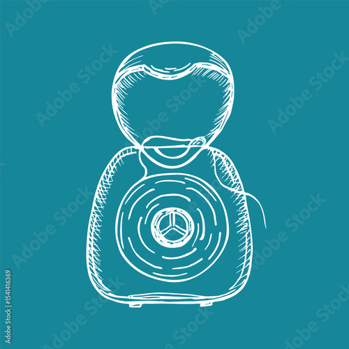 Dental floss, home oral hygiene - hand drawn vector line illustration. Dental care, and stomatology concept. Outline-style engraving doodle clipart isolated