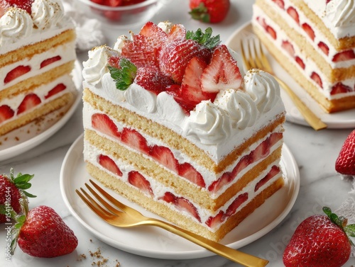 Delicious strawberry shortcake recipe kitchen food photography bright environment close-up dessert inspiration