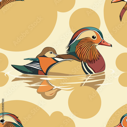 Mandarin duck and fluffy chickling nestled together
