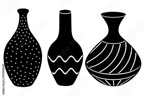 Boho Vase Trio Set – Abstract Ceramic Vases with Unique Textures on White Background