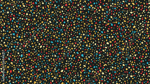 Colorful fragments scatter randomly across dark detailed abstract surface background design