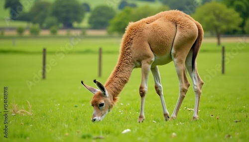 Young Addax Antelope Grazing Peacefully in a Lush Green Meadow
