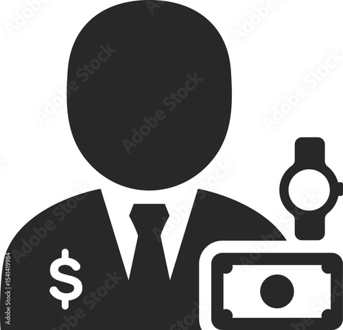Banker solid icon used in finance, investment, and money management profession designs.