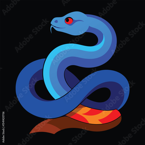 Coiled vibrant blue insularis pit viper vector illustration