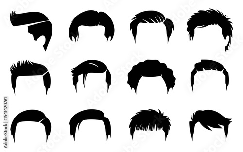 Collection of stylish black haircuts for men vector illustration