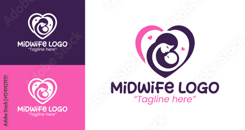 Modern and Elegant Midwife Logo Design for Healthcare Professionals in Pink and White