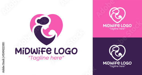 Simple and Minimalist Midwife Logo for Women's Health Services in Purple and White