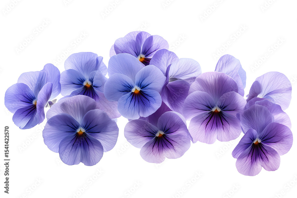 Obraz premium High-resolution pansy flower bouquet clipart – transparent PNG cutout for elegant botanical design projects, digital collage, wedding invitations, scrapbook overlays, sublimation prints, wall art