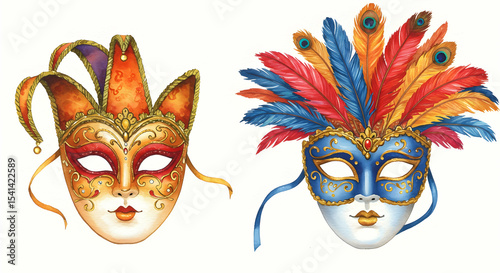 Venetian Carnival Masks Colorful Feathers Masquerade
