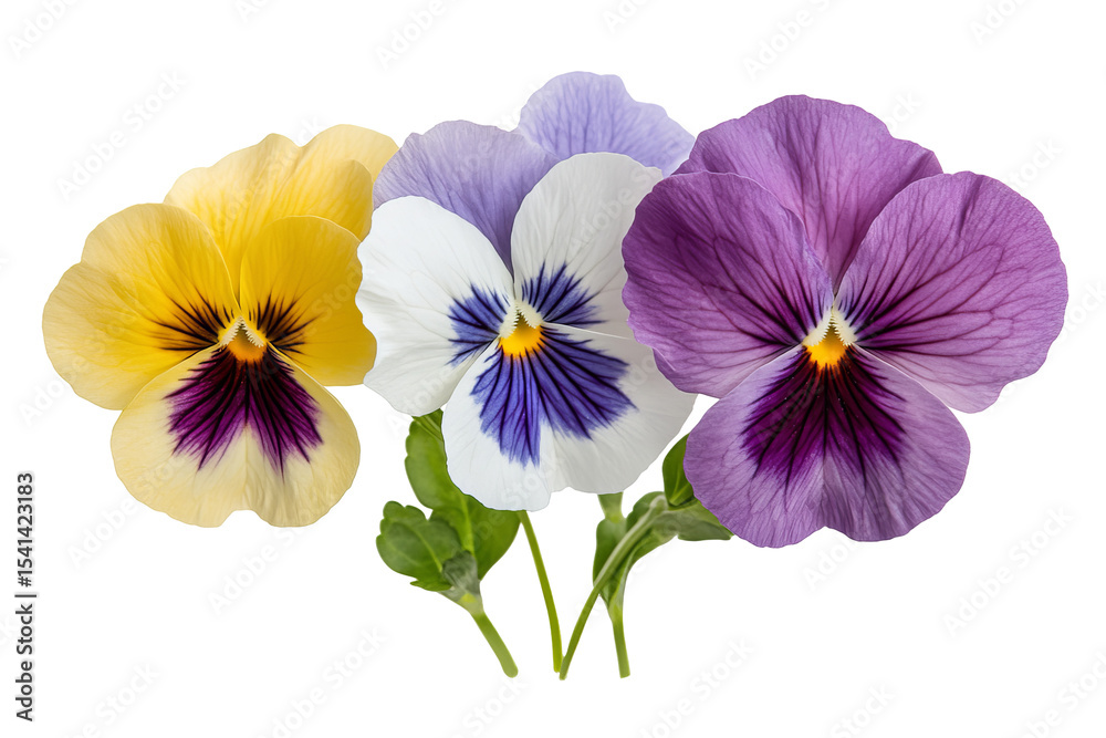 Obraz premium High-resolution pansy flower bouquet clipart – transparent PNG cutout for elegant botanical design projects, digital collage, wedding invitations, scrapbook overlays, sublimation prints, wall art