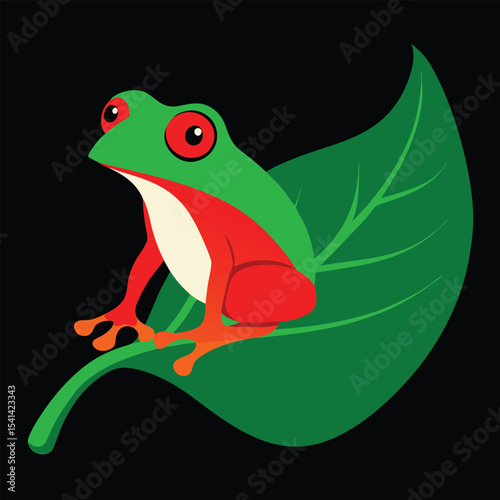 Vibrant red eyed tree frog on large branch vector design